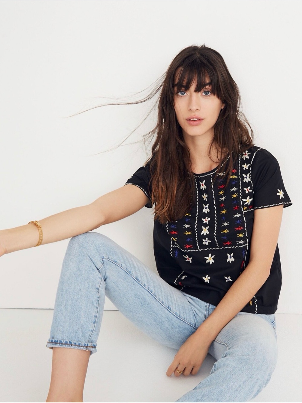 Madewell Embroidered Tie-Back Cutout Top